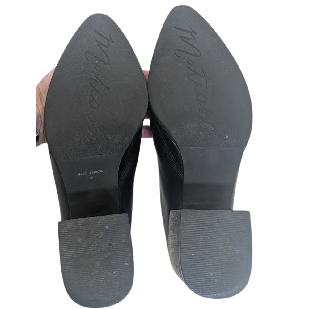Sculptural Heel Black Leather Mules | Matisse Evie | Modern Minimalist Size 8M - Picture 6 of 9